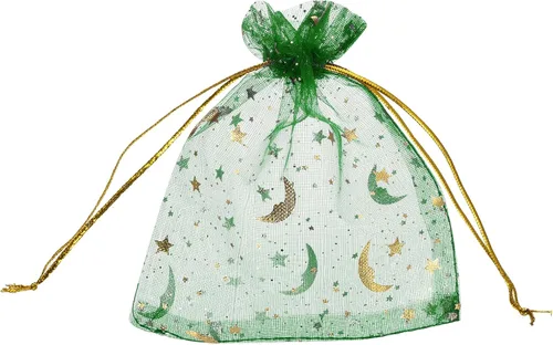 Miniatura 16 de MECCANIXITY Bolsa de organza de 3.5 x 5 pulgadas, bolsas de malla transparente de luna y estrella, bolsas de regalo con cordón, bolsa de regalo