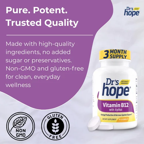 Miniatura 5 de Dr's Hope Vitamina B12-1000 mcg, 90 cápsulas masticables Aumenta el metabolismo, la producción de energía, el apoyo del sistema nervioso 90