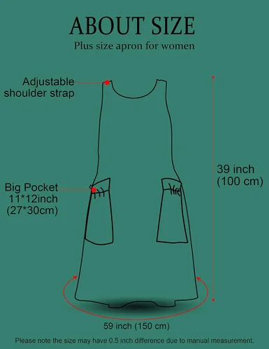 Miniatura 6 de Delantales grandes de talla grande para mujer con bolsillos de algodón y lino para hornear cocina