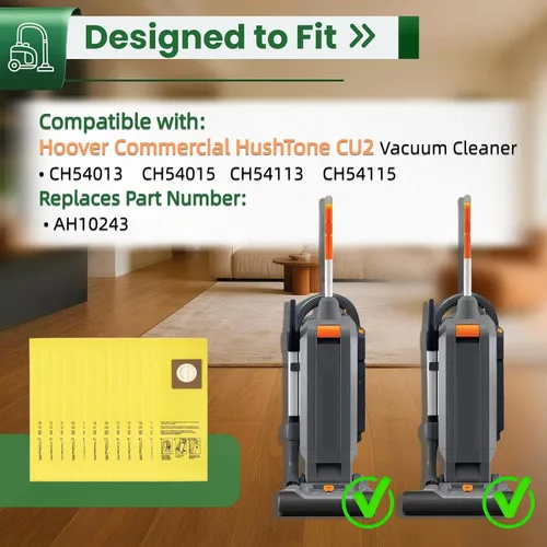 Miniatura 2 de Paquete de 12 bolsas de repuesto para aspiradora Hoover HushTone Commercial CU2 CH54113, CH54115 Series Filtración de doble capa y diseño a prueba