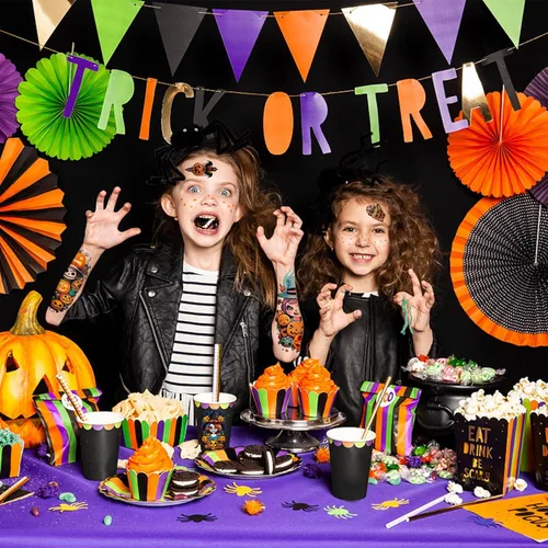 Miniatura 6 de 52 piezas de tatuajes temporales de Halloween de colores brillantes para niños, brazo completo para niñas y niños, calabaza, fantasma, castillo