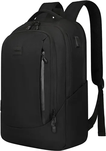 Goloni Mochila ligera e informal para laptop, bolsa de viaje clásica de mano, con puerto de carga USB para hombres y mujeres, Negro oscuro