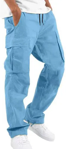 Pantalones deportivos tipo cargo para hombre, ajuste relajado, con cordón y bolsillos múltiples, pantalones de trabajo de algodón, pantalones de