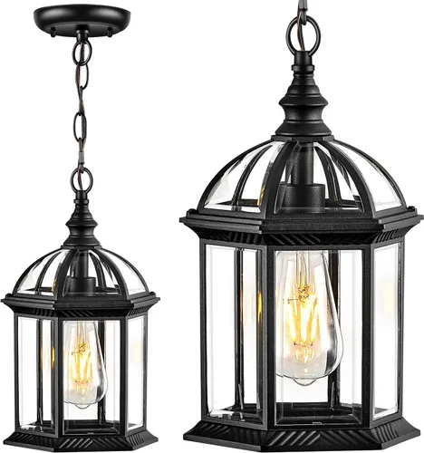 Miniatura 10 de VIANIS Luces colgantes grandes de 20 pulgadas para exteriores del atardecer al amanecer, luz colgante exterior negra, luces de techo exteriores