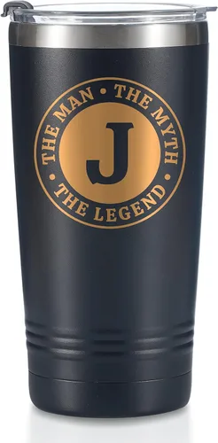 Taza The Man the Myth the Legend con iniciales, vaso de viaje de acero inoxidable con monograma para hombres, divertida taza de café personalizada,