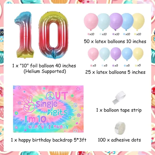 Miniatura 2 de Decoraciones de cumpleaños número 10 para niñas, juego de guirnalda de globos de macarrón con un solo dígito con texto en inglés "I'm 10" Backdrop