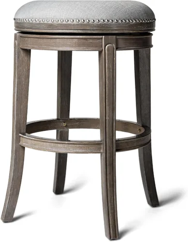Miniatura 9 de Maven Lane Alexander Taburete de bar sin espalda de 31 pulgadas con reposapiés, madera maciza marrón y tapicería sintética marrón oscuro, ideal