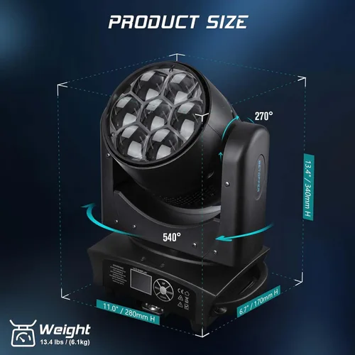Miniatura 2 de Betopper 7 luces de DJ de cabeza móvil de 40 W con control de punto de punto, haz RGBW/lavado/zoom/CTO efecto ojo de abeja iluminación de escenario