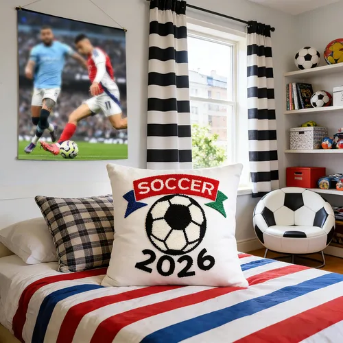 Miniatura 5 de Fundas de almohada decorativas de 18 x 18 pulgadas, 1 unidad para fanáticos del fútbol mundial 2026, fundas de almohada bordadas para sofá, Bola