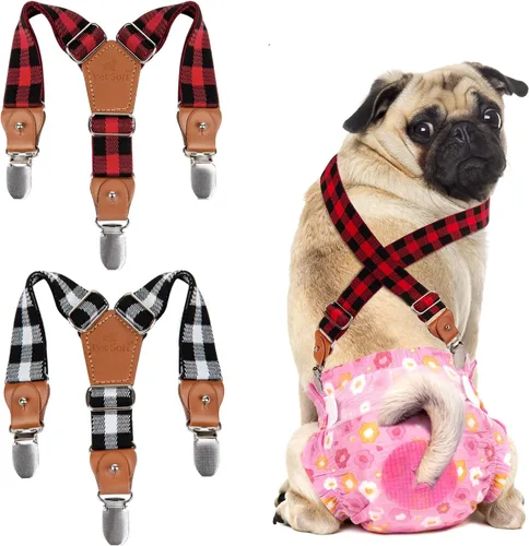 Miniatura 10 de Pet Soft Tirantes de pañales para perro hembra, 2 piezas, tirantes para falda de perro, vestido, Negro, rosa, marrón, burdeos