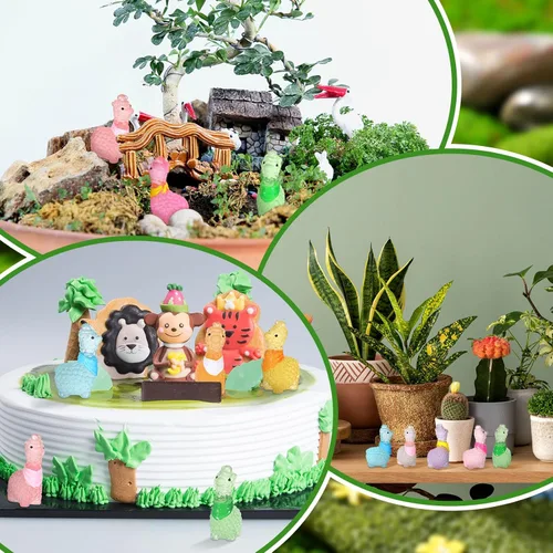 Miniatura 6 de Poen 50 piezas de figuritas de alpacas en miniatura de resina que brillan en la oscuridad, animales mini luminosos de alpaca y llama para decoración