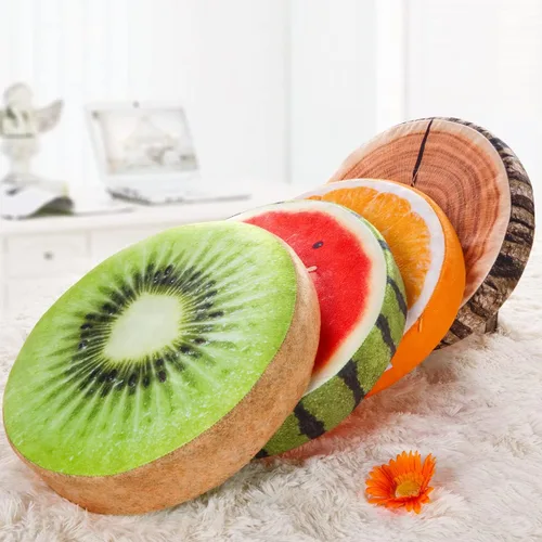 Miniatura 5 de HYSEAS Almohadas redondas de 14 pulgadas de sandía, impresión 3D, cojines decorativos de felpa divertida de frutas para sofá, silla, suelo, sofá