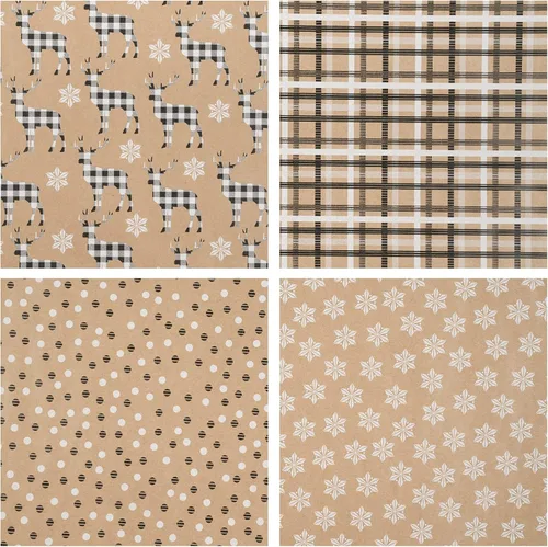 Miniatura 6 de RUSPEPA - Papel para envolver regalos de Navidad, papel kraft – diseños de ciervos, copos de nieve y cuadros – 4 rollos – 30 pulgadas x 10 pies por