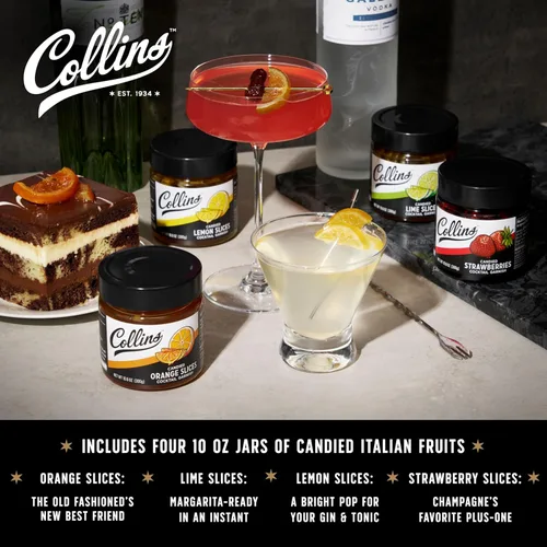 Miniatura 3 de Collins - Kit de decoración de cóctel de cítricos y bayas – Limón confitado, lima, rodajas de naranja y fresas en almíbar – Adornos de cóctel