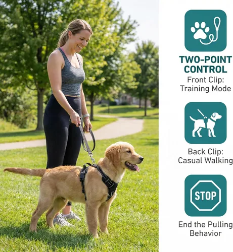 Miniatura 3 de Arnés sin tirones para perro, con 2 clips para correa, chaleco Oxford reflectante ajustable para mascotas con asa de fácil control para perros Negro
