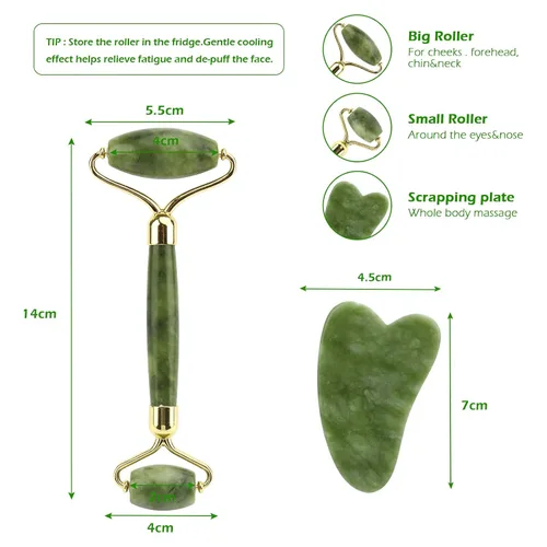 Miniatura 5 de Deciniee Juego de rodillo de jade y gua Sha - Masajador facial de belleza y herramienta Guasha para ojos, cuello, cuerpo - 2 en 1 herramientas