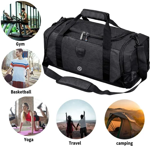 Miniatura 5 de Bolsa de lona para gimnasio impermeable bolsa de viaje para hombres y mujeres bolsa de noche con compartimento para zapatos Negro talla única