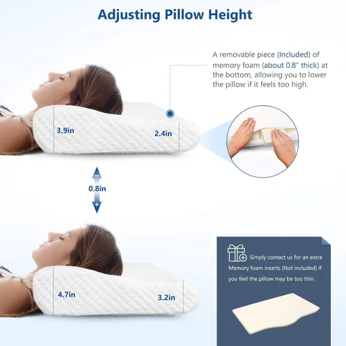 Miniatura 4 de ZAMAT Almohada de espuma viscoelástica para aliviar el dolor de cuello, almohada cervical ergonómica ortopédica ajustable para dormir con funda