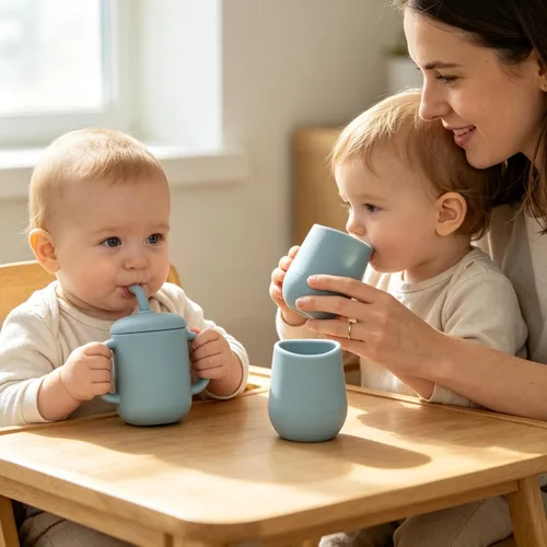 Miniatura 7 de Vasos de entrenamiento de silicona – Taza de entrenamiento para beber y taza de destete abierta para bebés de 6 a 12 meses en adelante, juego de Rosa