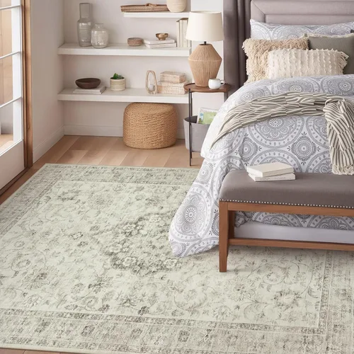 Miniatura 6 de LIVEBOX Alfombra lavable de 8 x 10 pies para sala de estar, dormitorio, antideslizante, estilo bohemio, para interiores, para comedor, oficina, gris