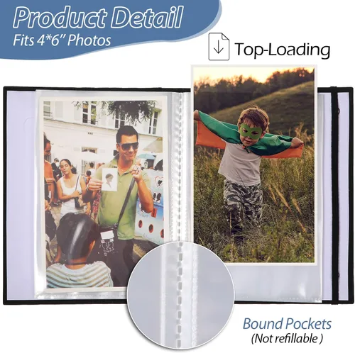 Miniatura 3 de Álbum de fotos pequeño de 6 piezas de 4 x 6 pulgadas, cubierta de lino con ventana frontal, álbum de recortes con capacidad para 52 fotos, mini Negro