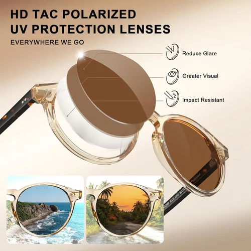 Miniatura 46 de CARFIA Gafas de sol redondas de acetato para hombre, polarizadas, protección UV, gafas de sol clásicas retro CA5289L