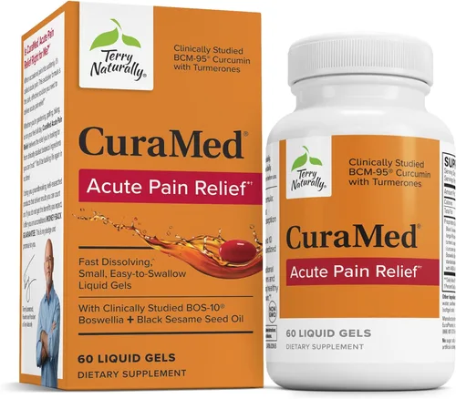 Terry Naturally CuraMed - Alivio del dolor agudo - Suplemento con curcumina BCM-95 y boswellia BOS-10 - Aceite de semilla de sésamo negro para