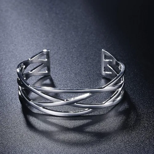 Miniatura 3 de JHWZAIY Brazalete de plata de ley 925 para mujer, brazalete abierto hueco para mujer