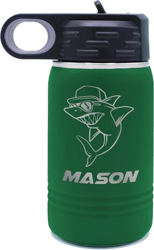 Miniatura 14 de My Personal Memories Botella de agua personalizada de 12 onzas para niños con pajilla, vaso aislado de doble pared para niños, niñas, escuela, Azul