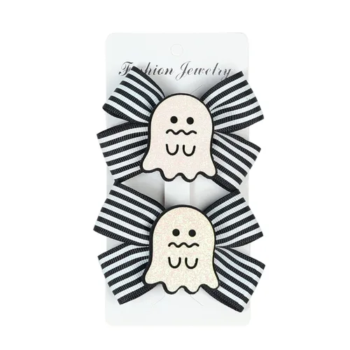 Miniatura 6 de Lazo para el pelo de Halloween, calabaza, murciélago, araña, fantasma, horquilla para fiesta de Halloween, accesorios para el cabello (negro A)