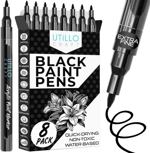 Miniatura 13 de Utillo Craft Bolígrafo de pintura negra (paquete de 3) marcadores de pintura negra mediana para metal, tela, madera, vidrio, papel, plástico, roca