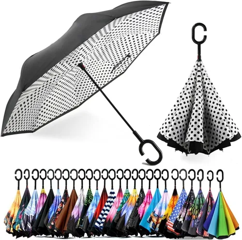 Miniatura 17 de SIEPASA Paraguas invertido invertido de 49/56 pulgadas, doble toldo extra grande, ventilado, resistente al viento, impermeable, paraguas de golf