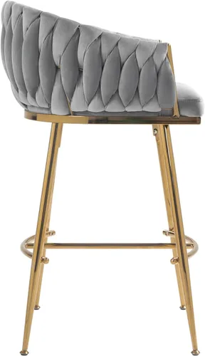 Miniatura 5 de Juego de 2 taburetes de bar de altura de mostrador de 26 pulgadas, taburete de bar de terciopelo para isla de cocina con respaldo ondulado, base Gris