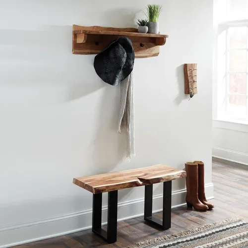 Miniatura 4 de Alaterre Furniture Alpine - Perchero de madera natural con borde vivo, gancho de pared de madera maciza de 36 pulgadas con estante superior y 4