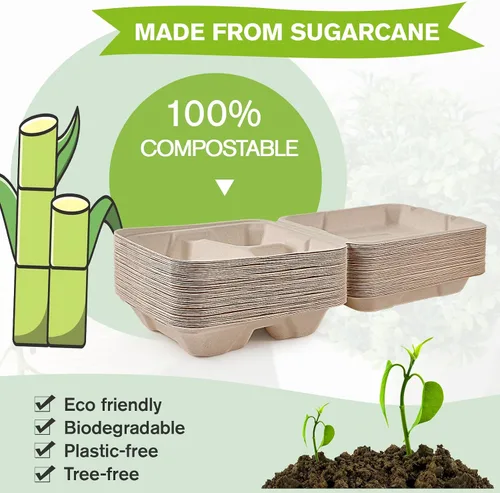 Miniatura 3 de ECOLipak Paquete de 300 recipientes con forma de ostra para llevar, 100% compostables y desechables, recipientes para llevar comida de 20,3 x 20,3 3