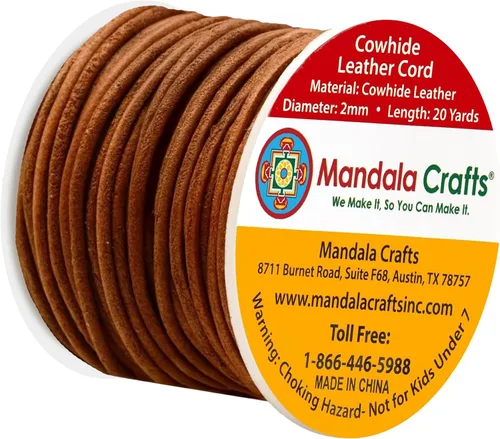 Miniatura 43 de Mandala Crafts Cordón Redondo de Cuero de Piel de Vaca Genuino Beige para Fabricación de Joyas Kumihimo Carrete de Cuerda de Cuero - Cordón