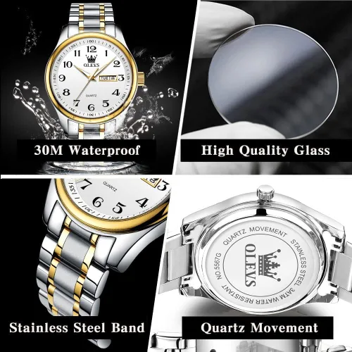 Miniatura 5 de OLEVS Reloj de negocios de lujo esfera grande fácil de leer reloj analógico de cuarzo con fecha de día relojes clásicos impermeables con números