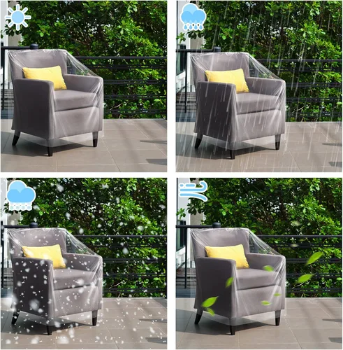 Miniatura 3 de Tudomro 4 fundas para sillas de plástico para exteriores, impermeables para sillón, transparentes, a prueba de polvo, funda de sofá de plástico