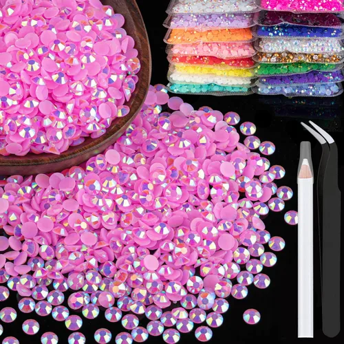 Miniatura 64 de 5000 piezas de diamantes de imitación de resina de 0.118 pulgadas a granel, color verde oscuro AB con parte trasera plana, diamantes de imitación