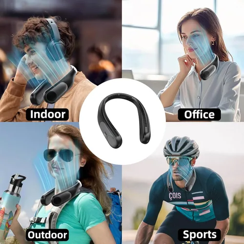 Miniatura 4 de Ventilador de cuello portátil, ventilador personal sin aspas, pantalla LED, 4 velocidades, recargable por USB de 6000 mAh, viento de enfriamiento