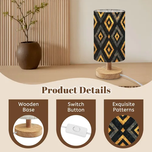 Miniatura 5 de Lámpara de mesa de noche, vibrante tono tierra, estilo africano, acuarela, lienzo regulable con pantalla de tela de lino, base de madera, mesita