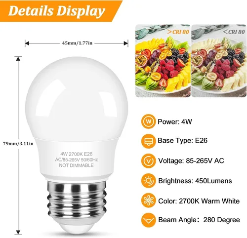 Miniatura 4 de Brightever Bombillas LED para refrigerador equivalentes a 40 W, bombillas de 120 V para electrodomésticos de nevera, 4 W, 2700 K, blanco cálido