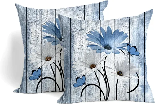 Miniatura 9 de Fundas de almohada suaves con diseño de flores rústicas para sofá, dormitorio, sala de estar, 18 x 18 pulgadas, 2