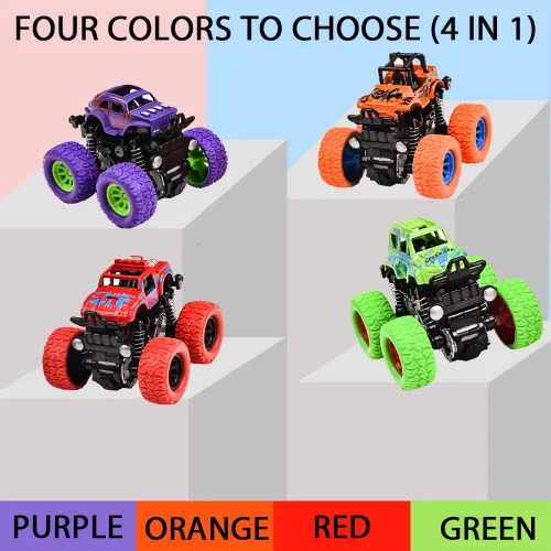 Miniatura 13 de Monster Trucks para niños, paquete de 4 vehículos de tracción para niños pequeños, rotación de 360°, 4 ruedas, autos de fricción duraderos, juguetes