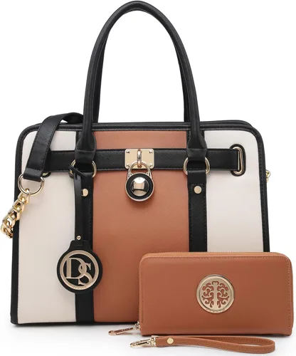 Dasein Bolsos de mano de dos tonos para mujer, bolsos de hombro de cuero vegano, bolsa grande con cartera a juego