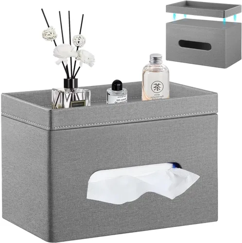 Miniatura 9 de YAPISHI Caja de pañuelos grande rectangular con almacenamiento de bandeja, soporte de pañuelos faciales de piel sintética, se adapta a 230
