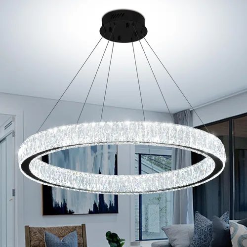 Miniatura 20 de Araña de Cristal LED Moderna Regulable de 8" Anillo Dorado Luminarias Colgantes para Isla de Cocina Comedor Sala de Estar