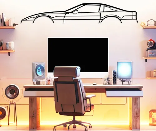 Miniatura 12 de DecoSoul Corvette C1 1960 - Arte de pared de metal para automóvil, automóvil deportivo, decoración de línea de silueta automotriz, escultura