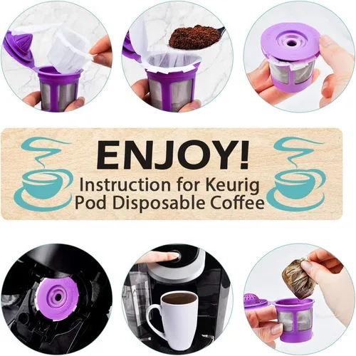 Miniatura 6 de CAPMESSO Filtros de café desechables con tapa, filtro de papel Kerig para cápsulas reutilizables de una sola porción compatible con cafetera Keurg