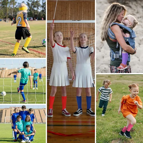Miniatura 5 de Century Star Calcetines de fútbol de algodón para niños y jóvenes, calcetines de tubo suave, hasta la rodilla, calcetines deportivos largos